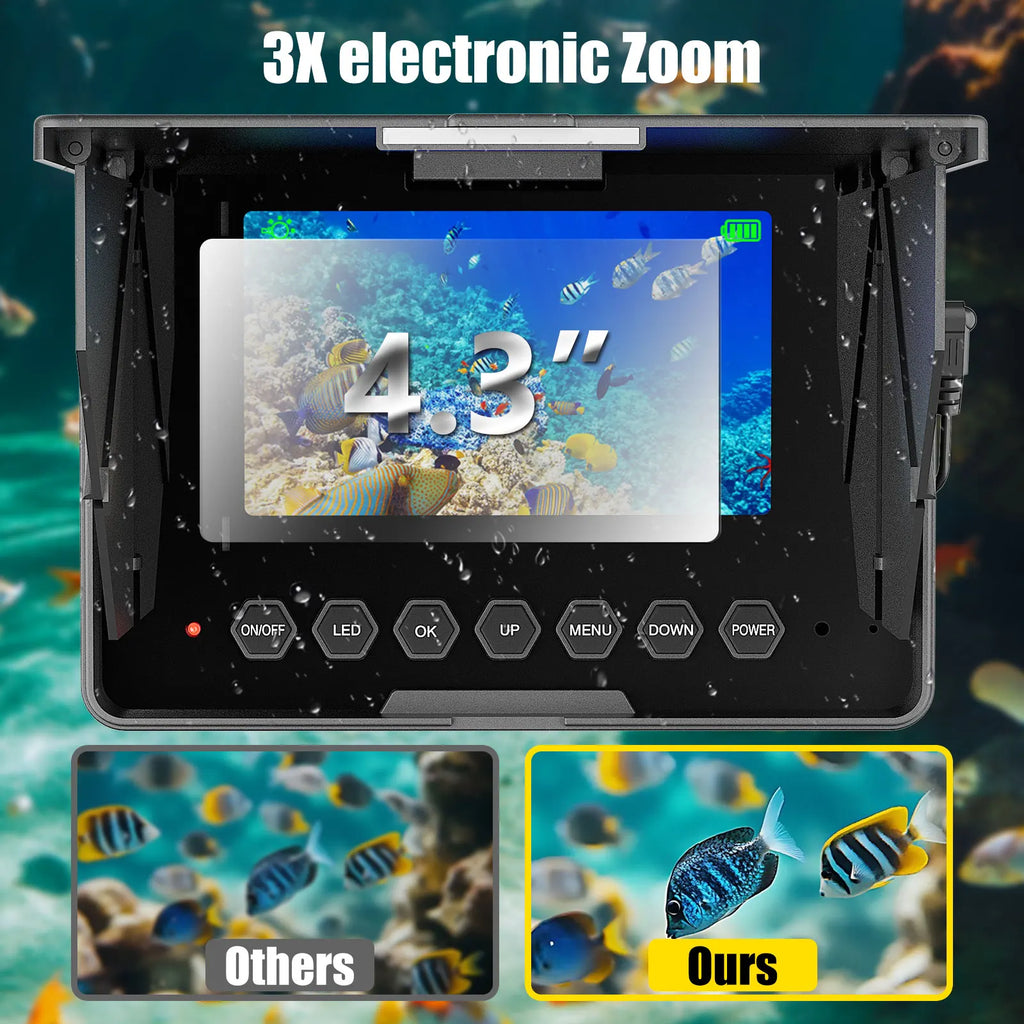 Fish Finder LCD 4.3 Inch Display Underwater Fishing Camera with 8500mAH 10 Hours Endurance Night Vision 15/20/30m for Ice/Sea