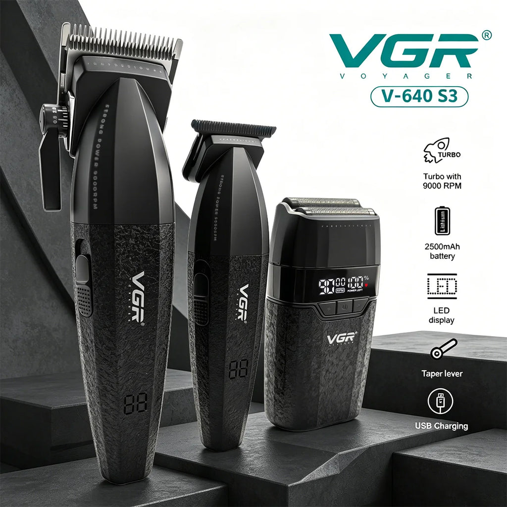 VGR Hair Trimmer Professional Hair Cutting Machine 9000 RPM Barber Shaver Cordless Hair Clipper LED Trimmer for Men V-640 S3