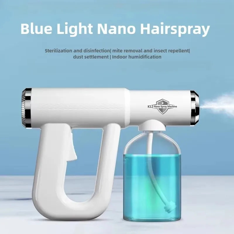 Blue Light Nano Hairspray 300ML USB Rechargeable Barber Sprayer Bottle Wireless Steam Gun for Grooming & Styling Tools