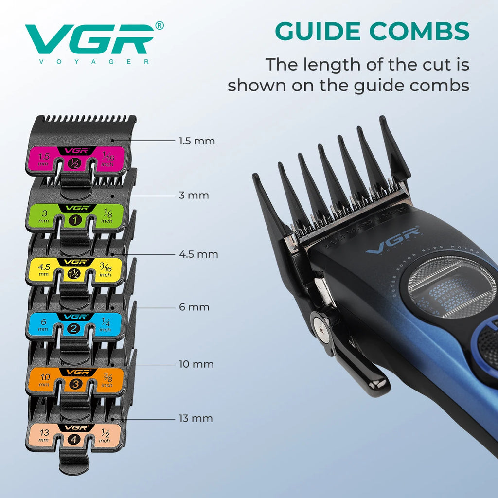 VGR Hair Trimmer Professional Barber Combo External Rotor Motor Hair Cut Machine Adjustable LED Display Trimmer for Men V-882 S2
