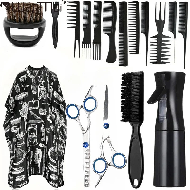 WANMEI Salon Barber Cloak Set Barber Stylist Cloak with Adjustable Buckle Neck Dust Removal Brush and Comb Barber Shop Tool