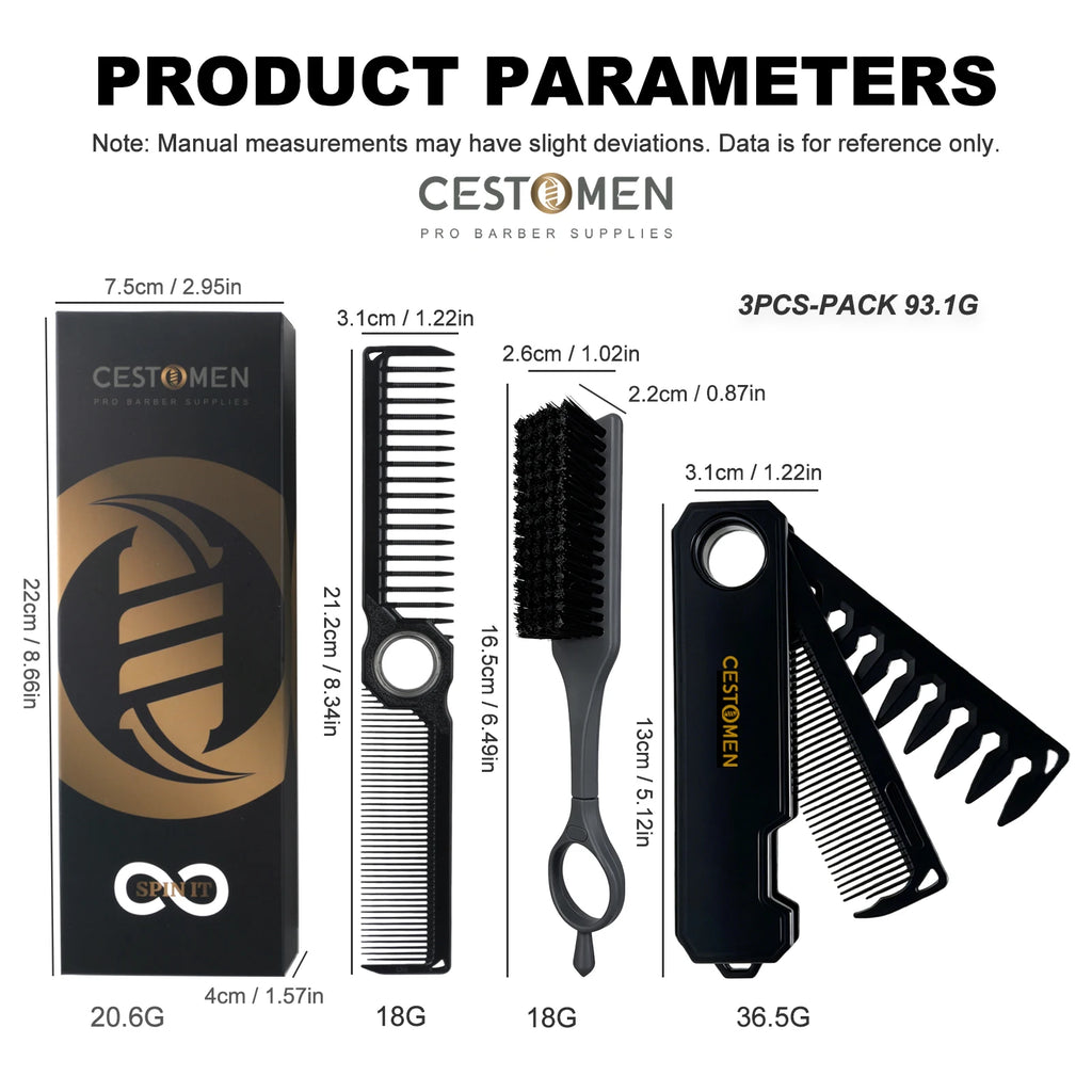 2/3Pcs Professional Barber Comb Set 360° Rotating Bearing Comb Folding Comb Portable Fade Brush Men Hair Grooming Styling Tools