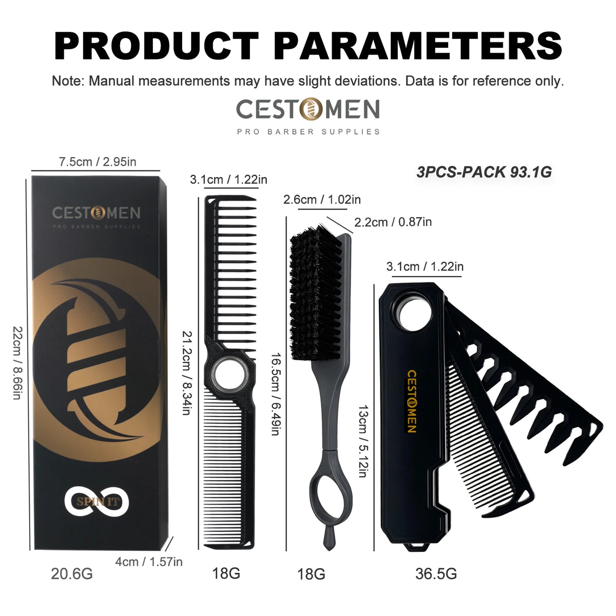 2/3Pcs Professional Barber Comb Set 360° Rotating Bearing Comb Folding Comb Portable Fade Brush Men Hair Grooming Styling Tools