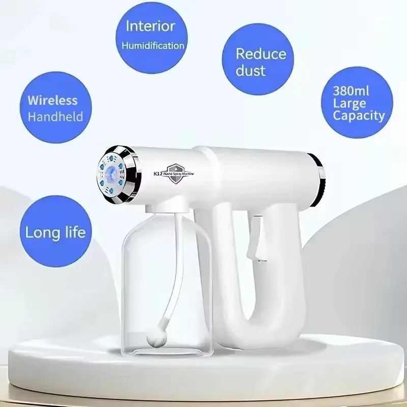 Blue Light Nano Hairspray 300ML USB Rechargeable Barber Sprayer Bottle Wireless Steam Gun for Grooming & Styling Tools