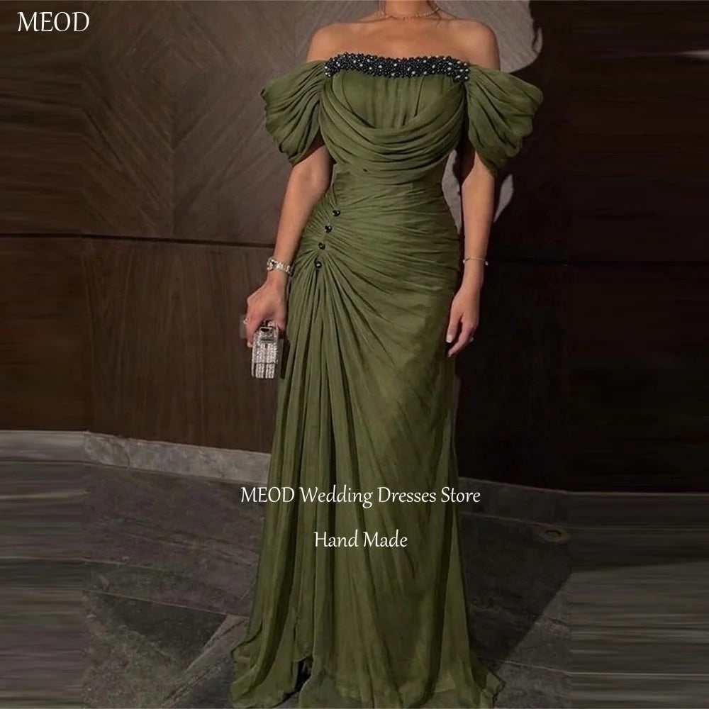 MEOD Elegant Chiffon Evening Dresses Strapless Crystal A Line Party Attire Off The Shoulder Floor Length Prom Gowns Customized