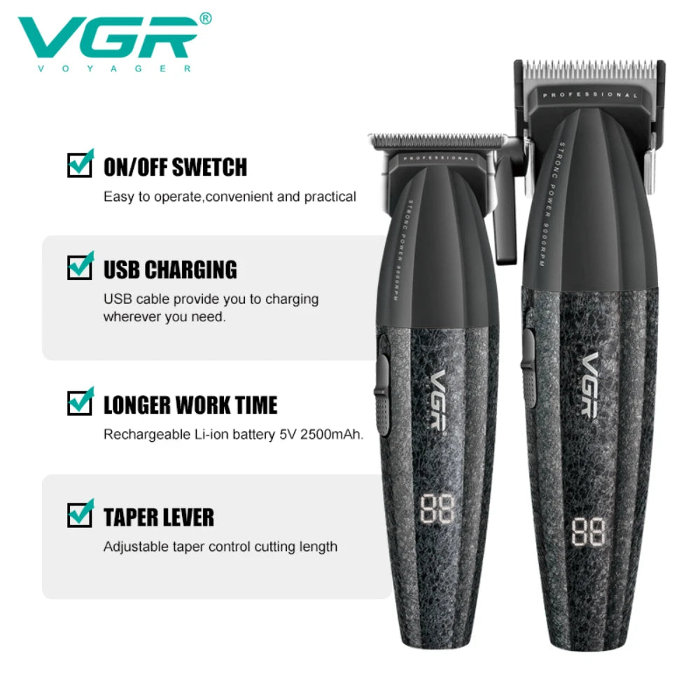 VGR Hair Trimmers Professional Clippers 9000 RPM Hair Clipper Electric Haircut Machine Rechargeable Hair Trimmer for Men V-640