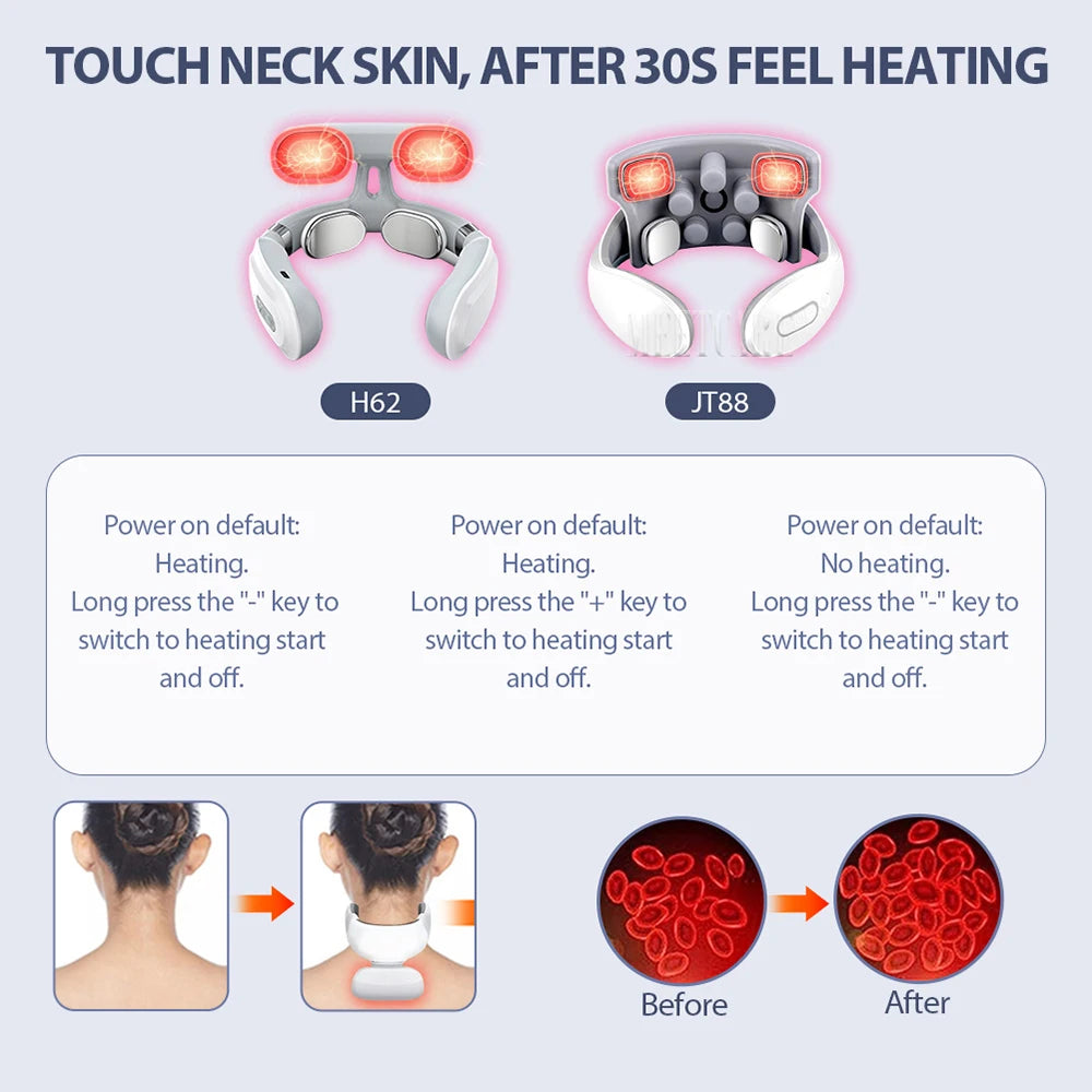 TENS Pulse Back Neck Massage Wireless Smart Sholder Cervical Massager Heating Muscle Punch Beating Care Device
