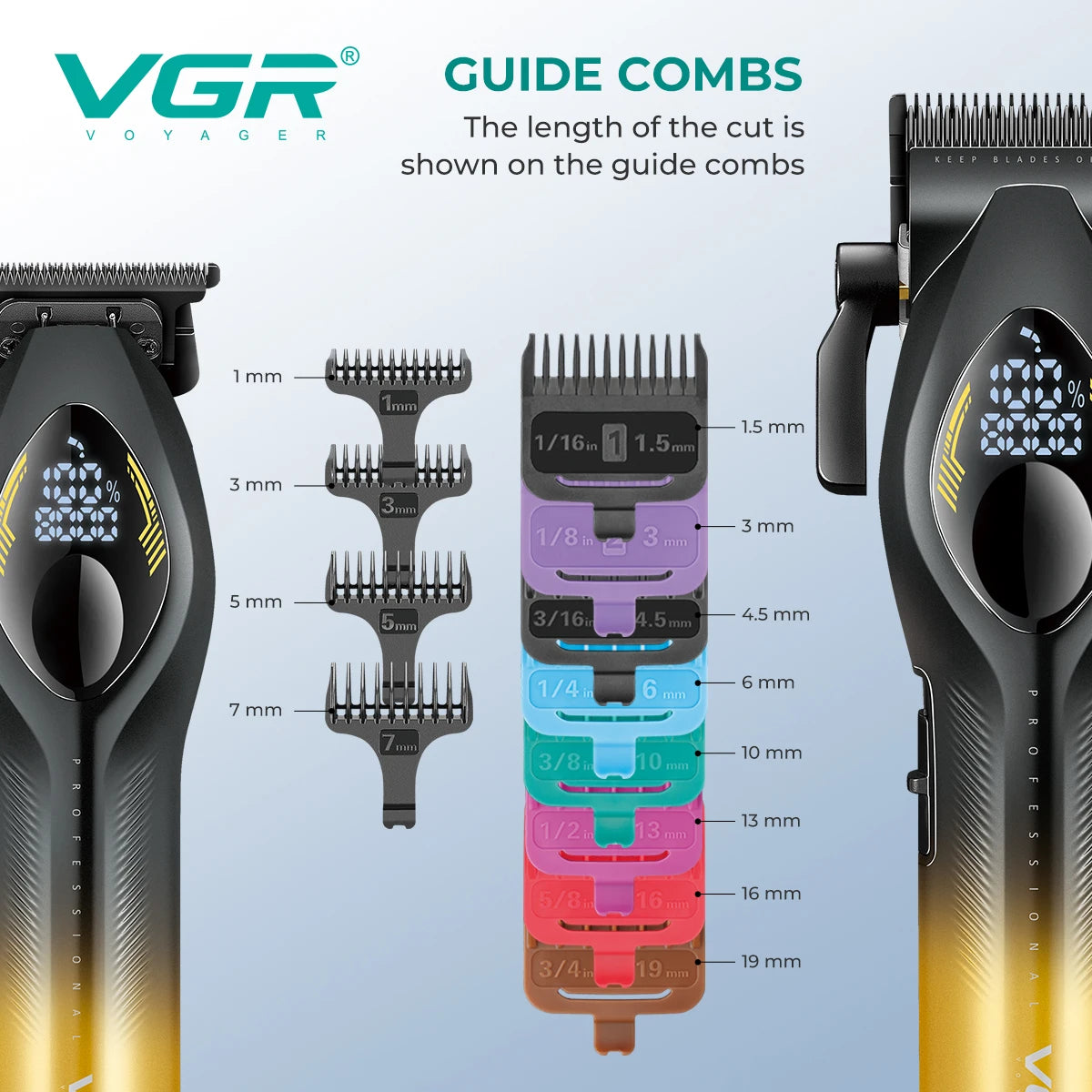 VGR Professional Hair Clippers Rechargeable LED Display Trimmer Hair Cutting DLC Blade 200Mins Work Clipper for man V-858C V-858