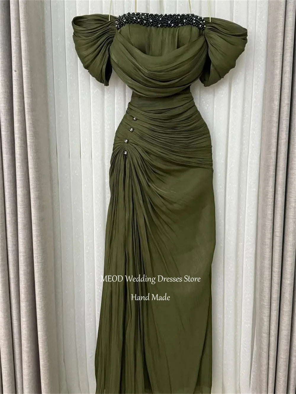 MEOD Elegant Chiffon Evening Dresses Strapless Crystal A Line Party Attire Off The Shoulder Floor Length Prom Gowns Customized