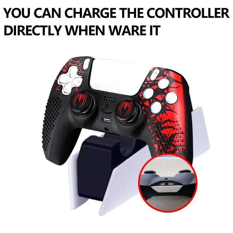 Spider Theme Soft Silicone Protective Case For PS5 Game Controller Cover Skin Gamepad Touchpad Stickers Thumb Stick Grip Cap Kit