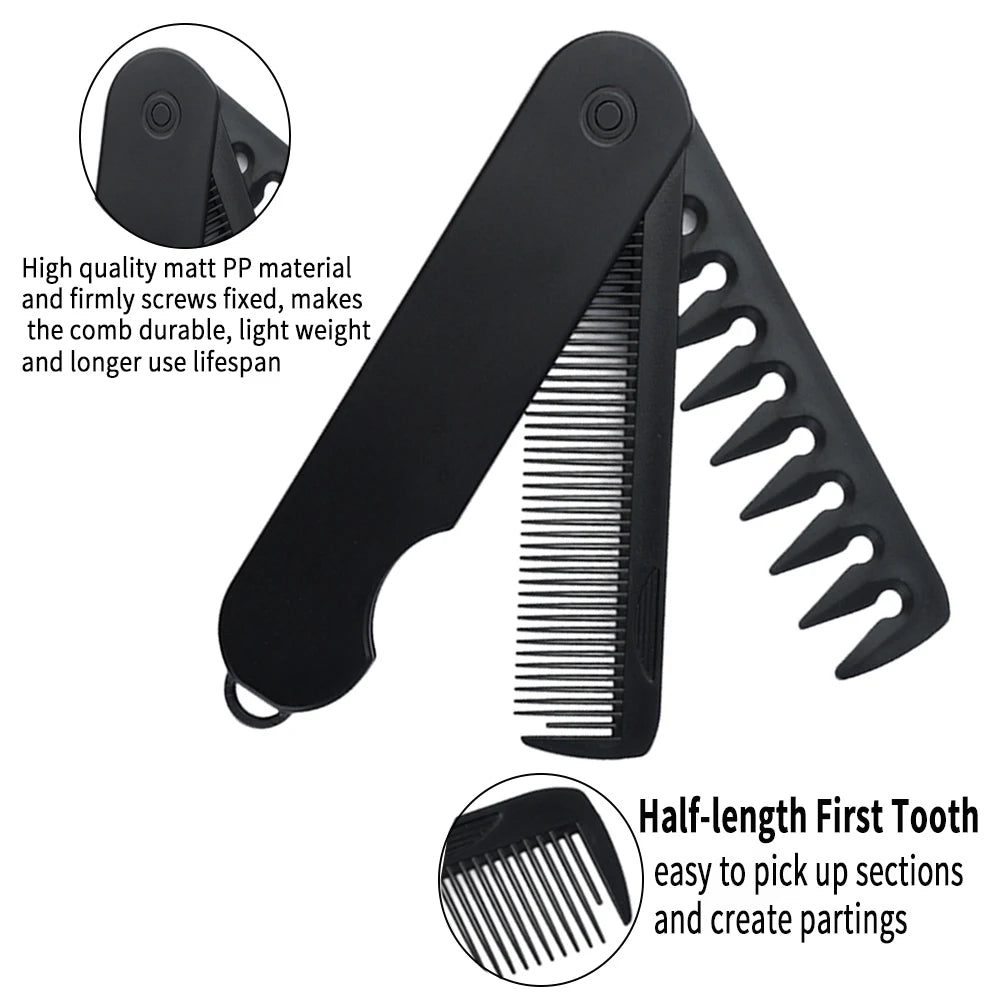 New 1/2/3 in 1 Pocket Folding Combs Plastic Wide Tooth Oil Head Comb Beard Combing Barber Clipper Comb Salon Hair Styling Tools
