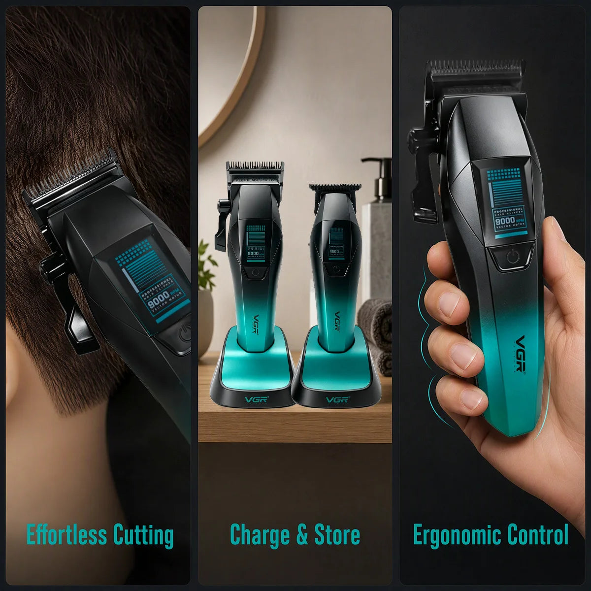 VGR Hair Trimmer Professional Clippers Barber Vector Motor 11000 RPM Hair Cut Machine Adjustable Cordless Trimmer for Men V-875
