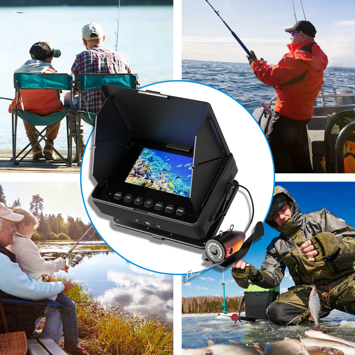 Fish Finder LCD 4.3 Inch Display Underwater Fishing Camera with 8500mAH 10 Hours Endurance Night Vision 15/20/30m for Ice/Sea