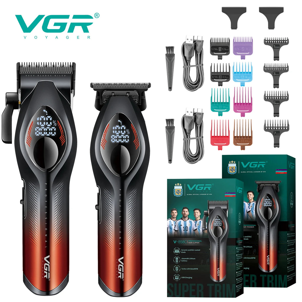 VGR Professional Hair Clippers Rechargeable LED Display Trimmer Hair Cutting DLC Blade 200Mins Work Clipper for man V-858C V-858