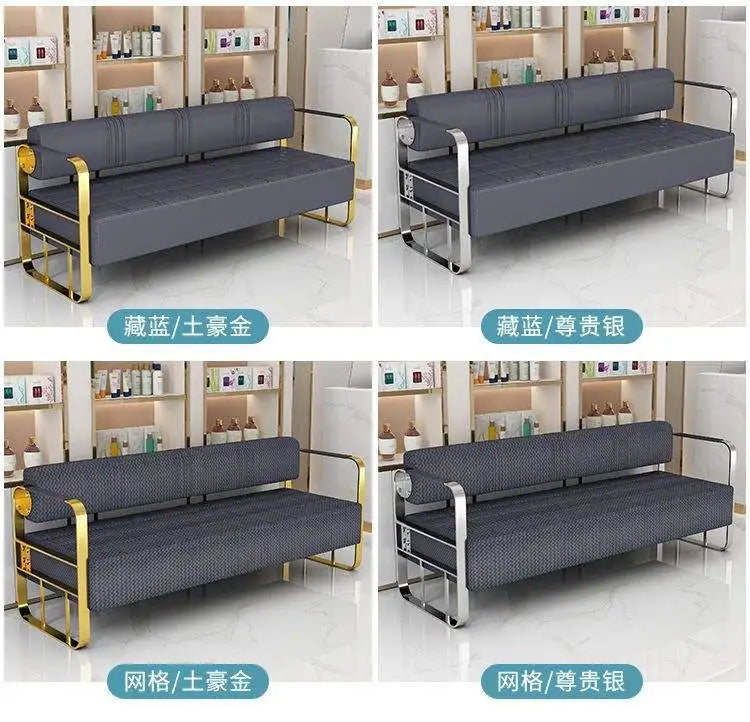Hair Salon Waiting Chair Beauty Salon Clothing Store Rest Area Stainless Steel Gilded Sofa Waiting Area Long Bench