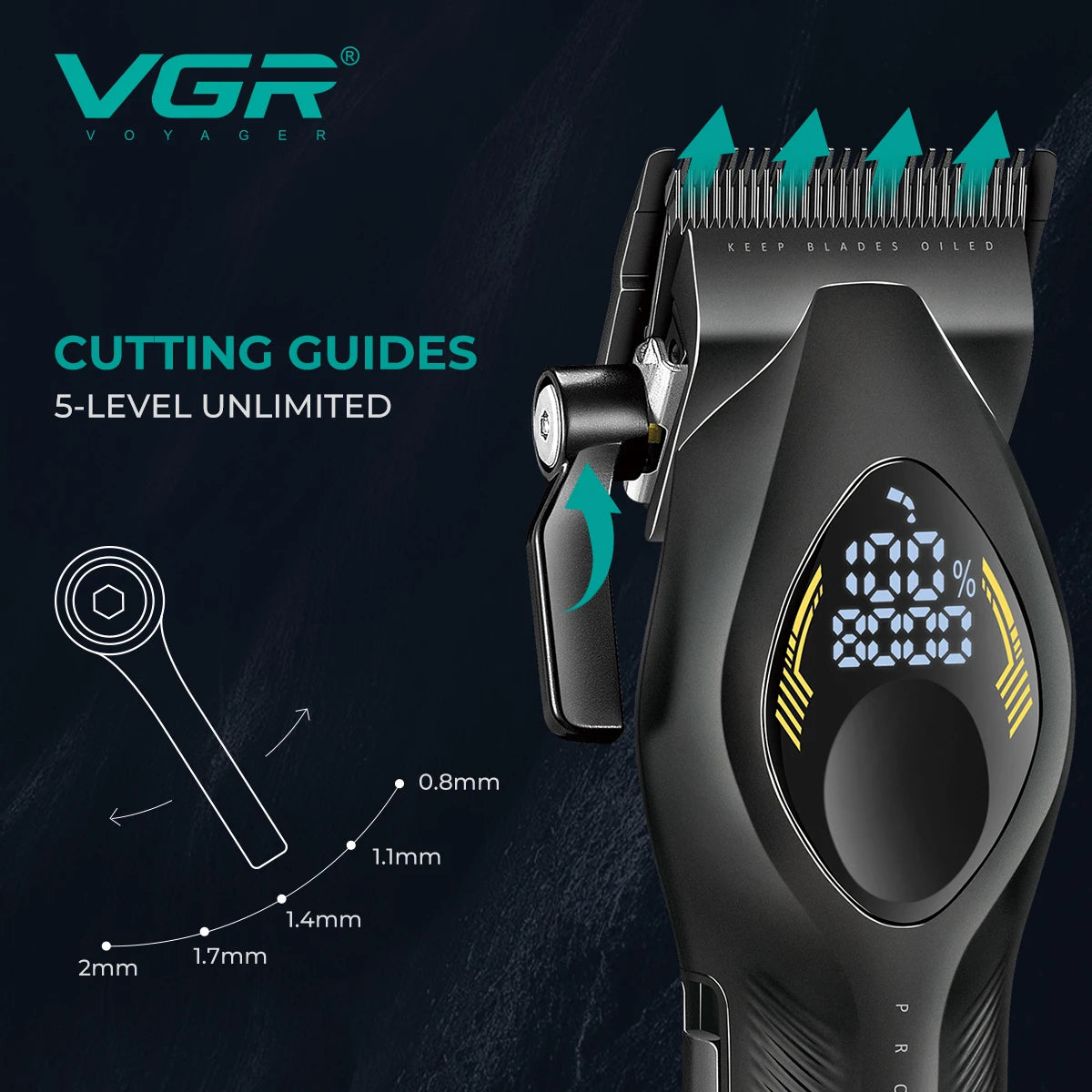 VGR Professional Hair Clippers Rechargeable LED Display Trimmer Hair Cutting DLC Blade 200Mins Work Clipper for man V-858C V-858