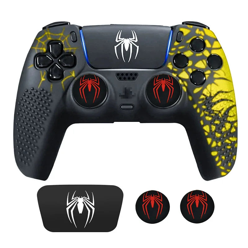Spider Theme Soft Silicone Protective Case For PS5 Game Controller Cover Skin Gamepad Touchpad Stickers Thumb Stick Grip Cap Kit