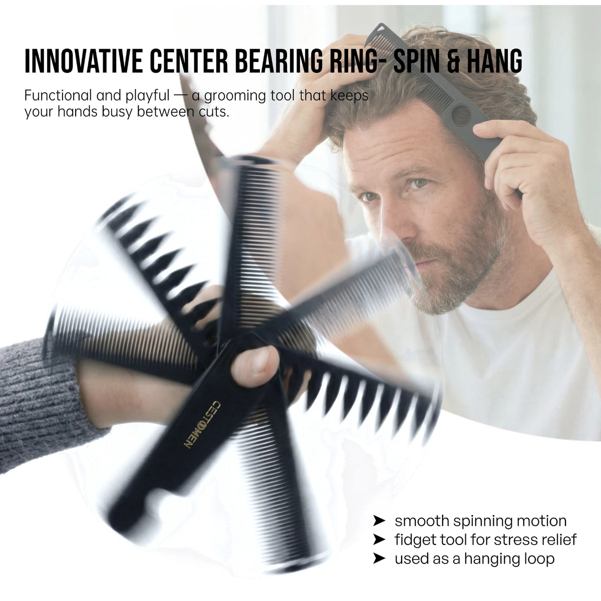 2/3Pcs Professional Barber Comb Set 360° Rotating Bearing Comb Folding Comb Portable Fade Brush Men Hair Grooming Styling Tools
