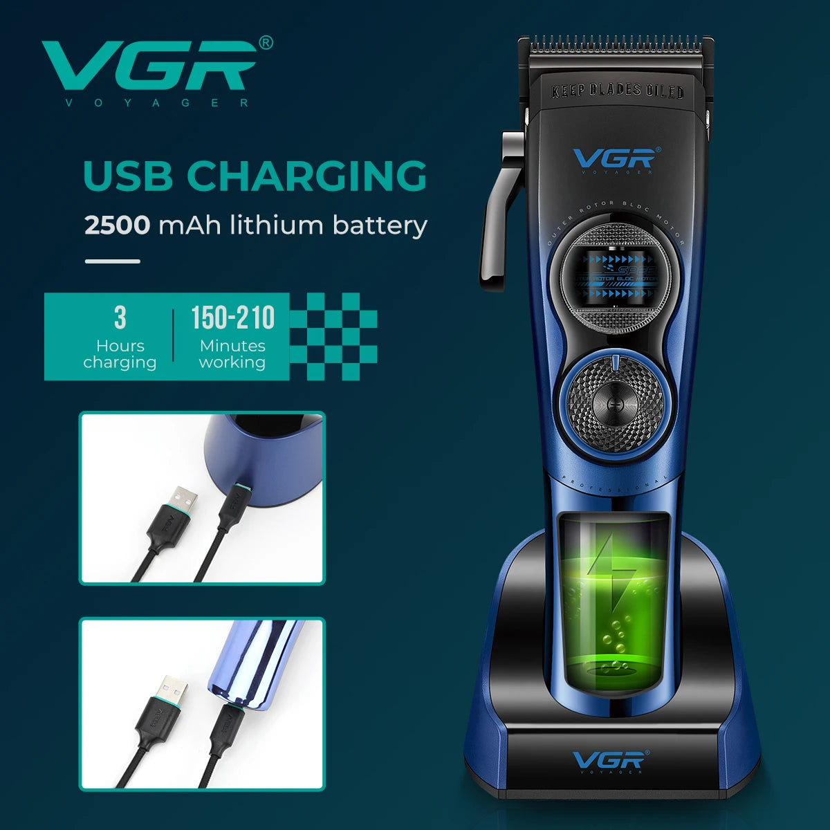 VGR Hair Trimmer Professional Barber Combo External Rotor Motor Hair Cut Machine Adjustable LED Display Trimmer for Men V-882 S2