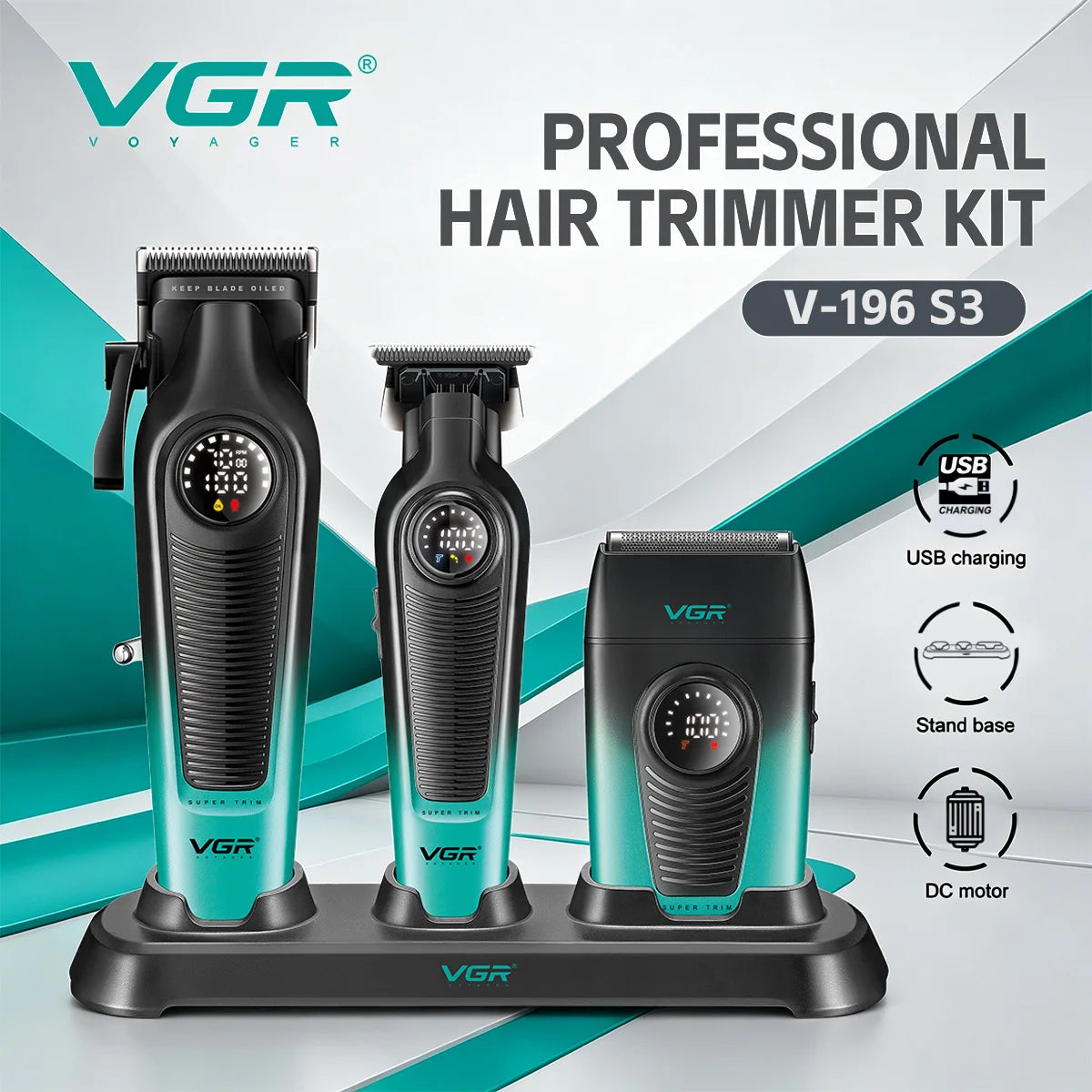 VGR Hair Trimmer Professional Clipper Cordless Barber Combo Electric Shaver Haircut Machine Cordless Trimmer for Men V-196 S3