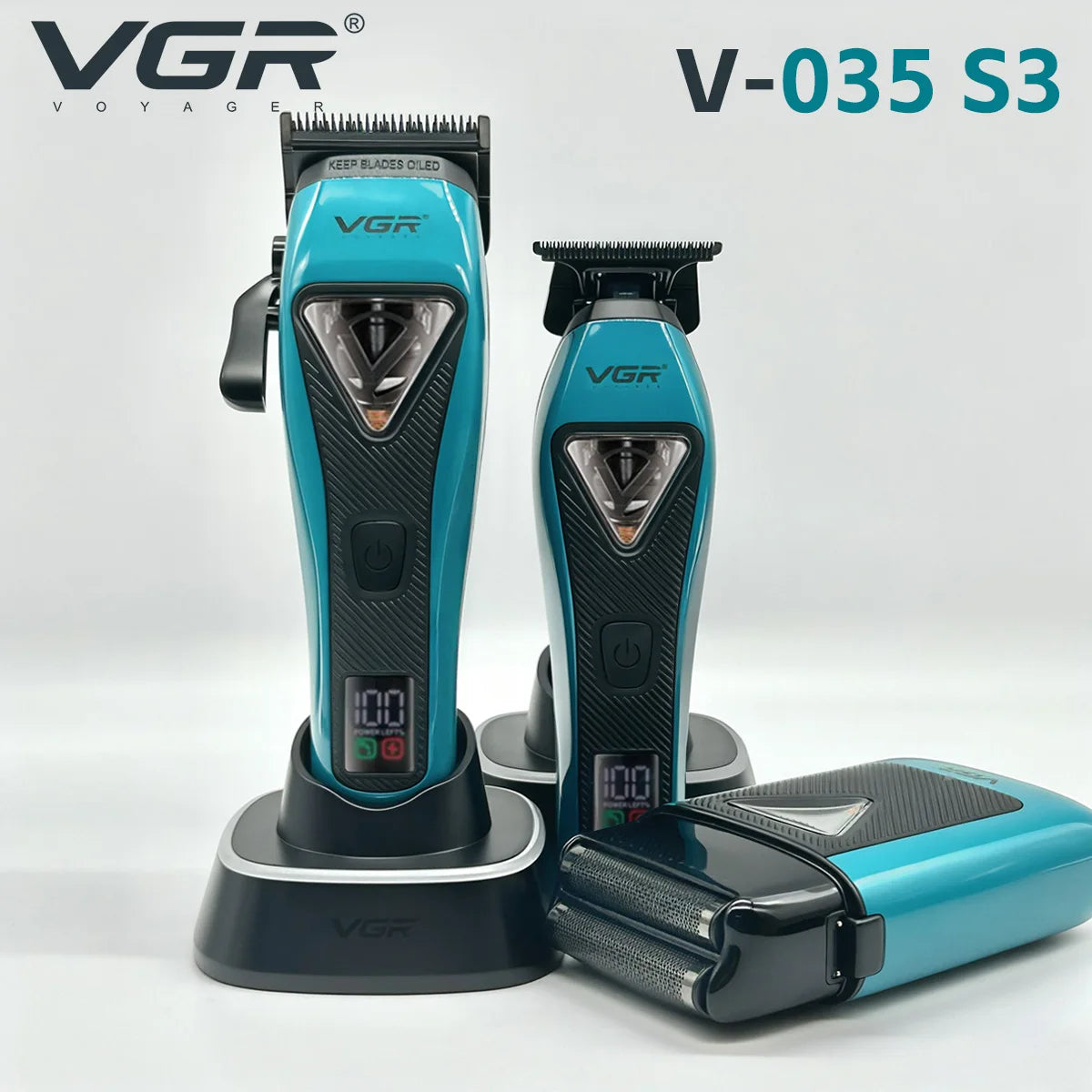 VGR Hair Clipper Professional Clippers 9000 RPM Hair Trimmers Vector Motor Hair Clippers Charging Base Clipper for Men 035 S3