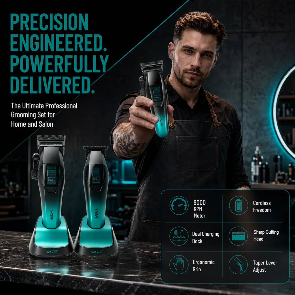 VGR Hair Trimmer Professional Clippers Barber Vector Motor 11000 RPM Hair Cut Machine Adjustable Cordless Trimmer for Men V-875